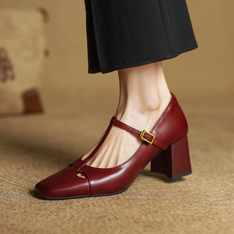 Yuna Mary-Jane-Heels aus echtem Leder mit T-Riemchen