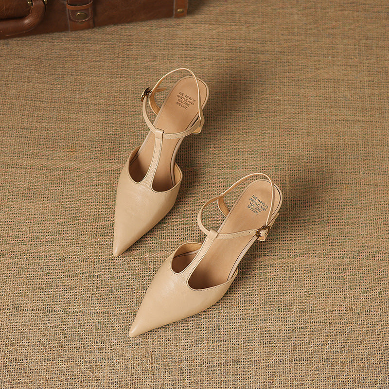 Tacones Mary Jane Luci de cuero genuino con punta fina