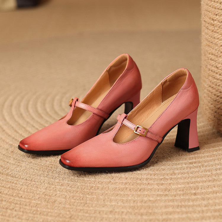 Zapatos de tacón Elodie de piel auténtica con tira en T
