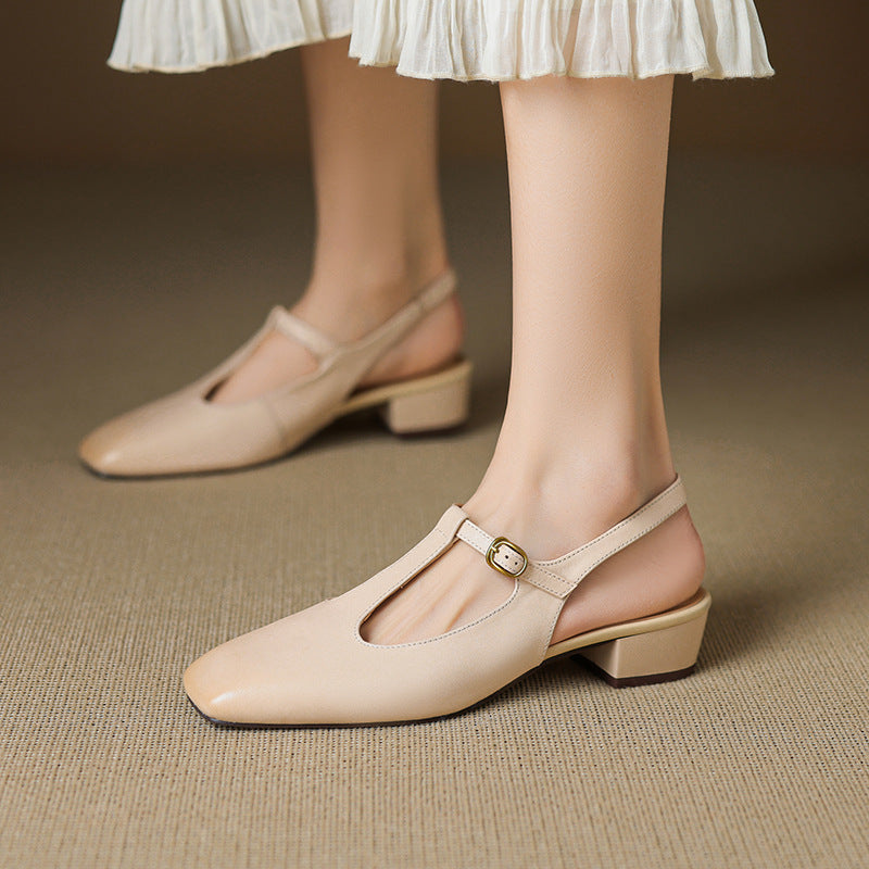 Tacones Reve de cuero genuino con tira en T