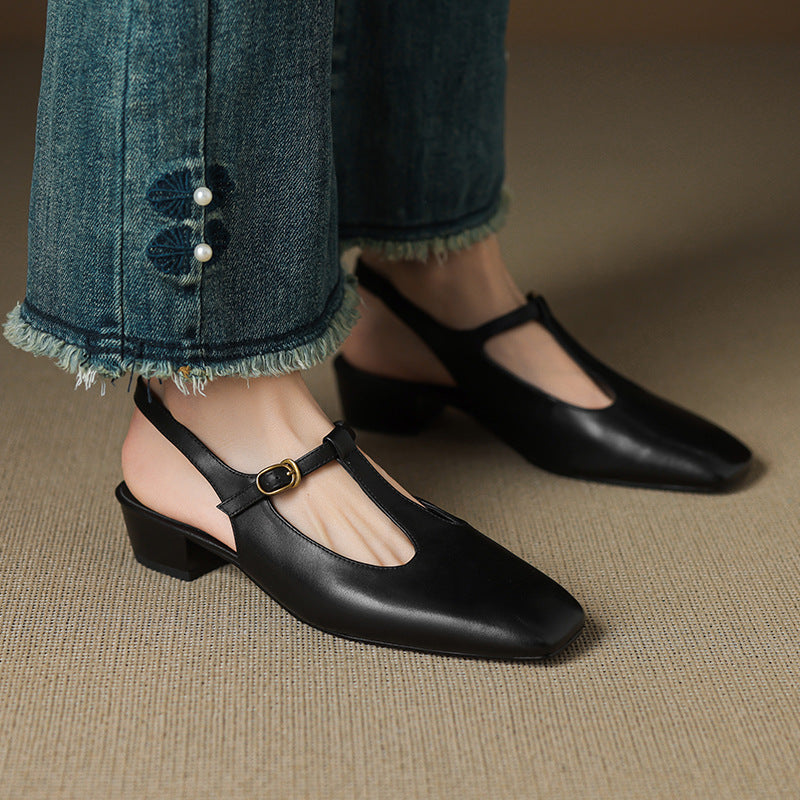 Tacones Reve de cuero genuino con tira en T