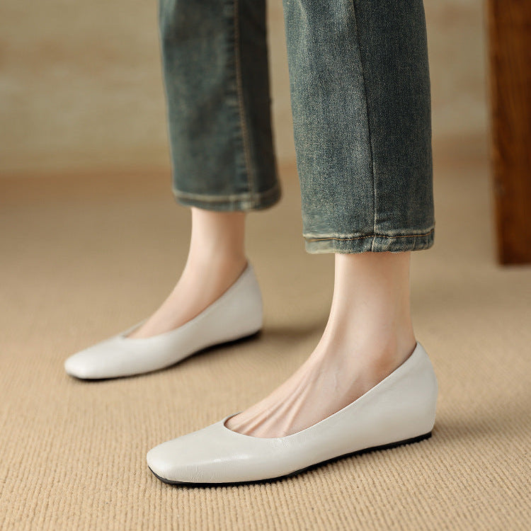 Zapatos planos Roma de cuero genuino con punta cuadrada