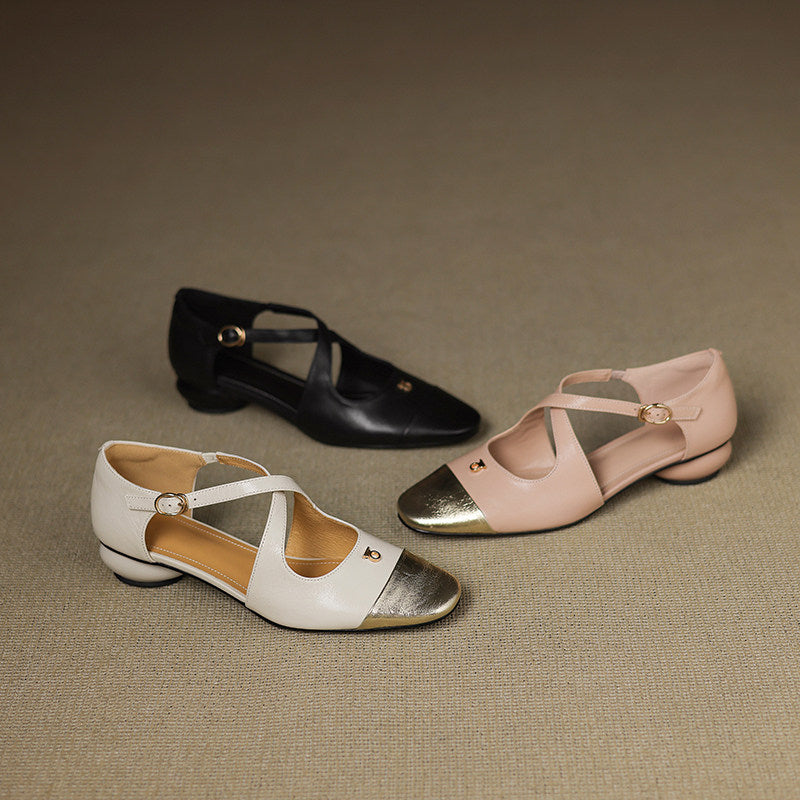Zapatos planos Mary Jane Elene de cuero genuino