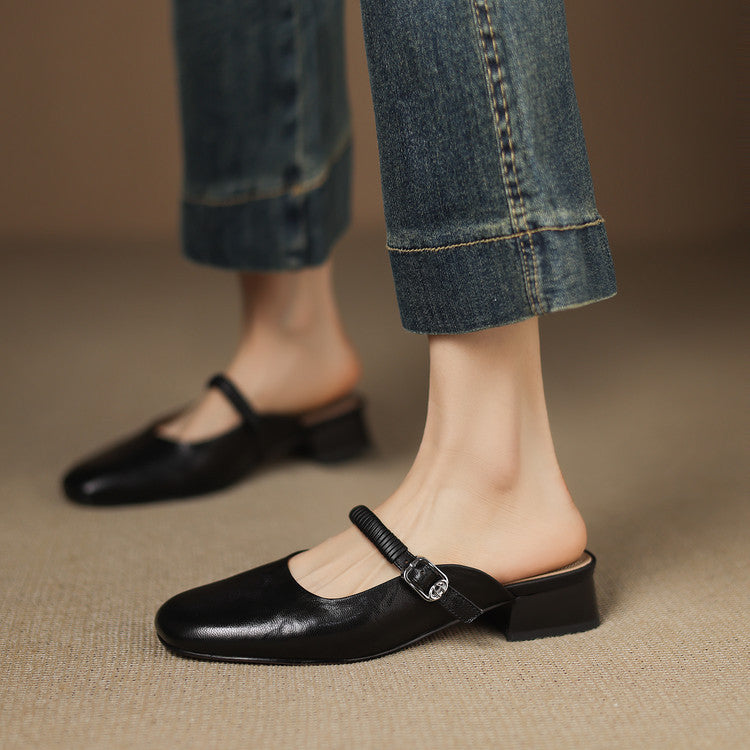 Mules Mary Jane de cuero genuino Novie