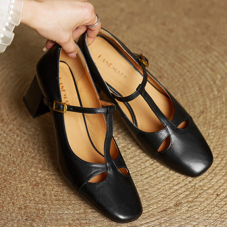 Yuna Mary-Jane-Heels aus echtem Leder mit T-Riemchen