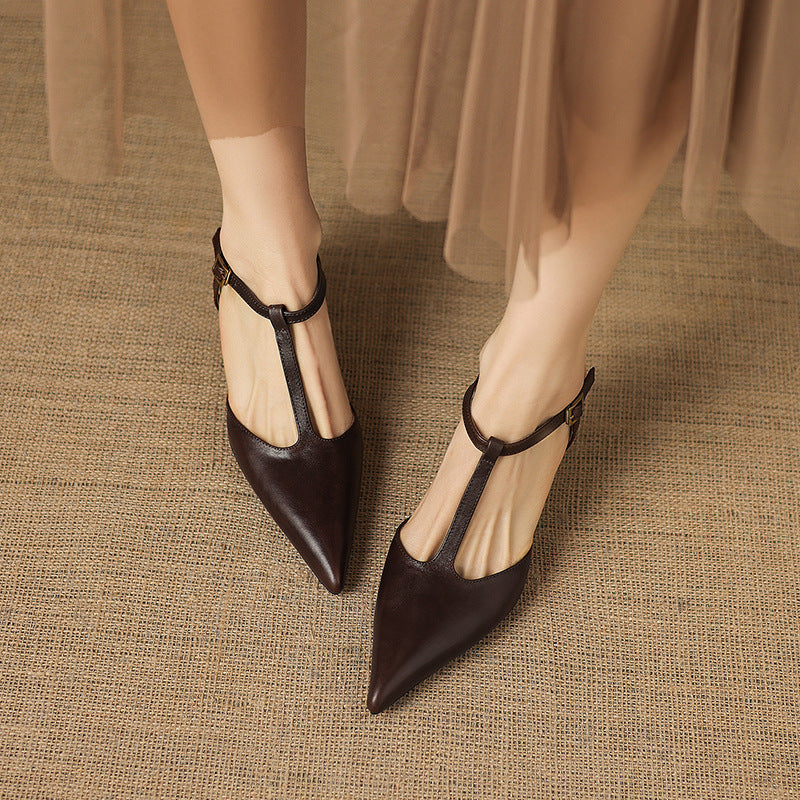 Tacones Mary Jane Luci de cuero genuino con punta fina