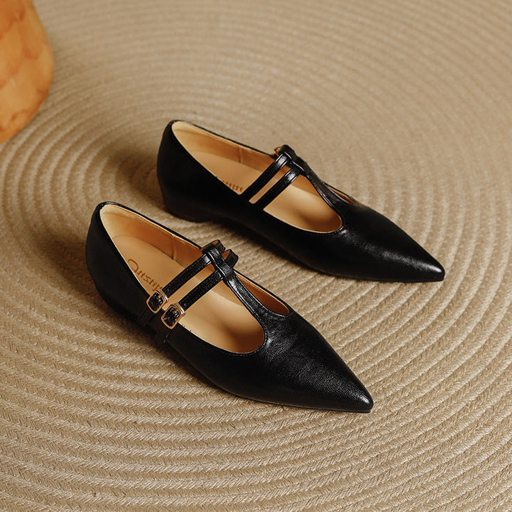 Tacones de cuero con doble tira en T Olara