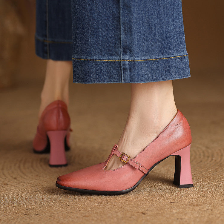 Zapatos de tacón Elodie de piel auténtica con tira en T