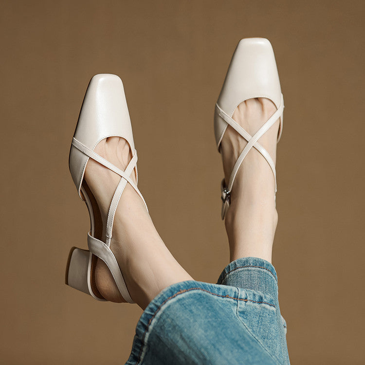 Klea slingback-högklackar i äkta läder med korsande remmar