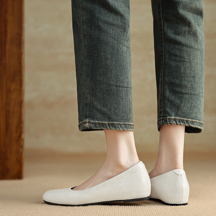 Zapatos planos Roma de cuero genuino con punta cuadrada