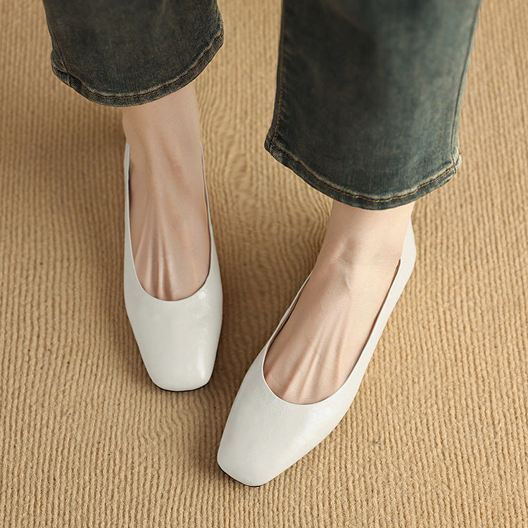 Zapatos planos Roma de cuero genuino con punta cuadrada