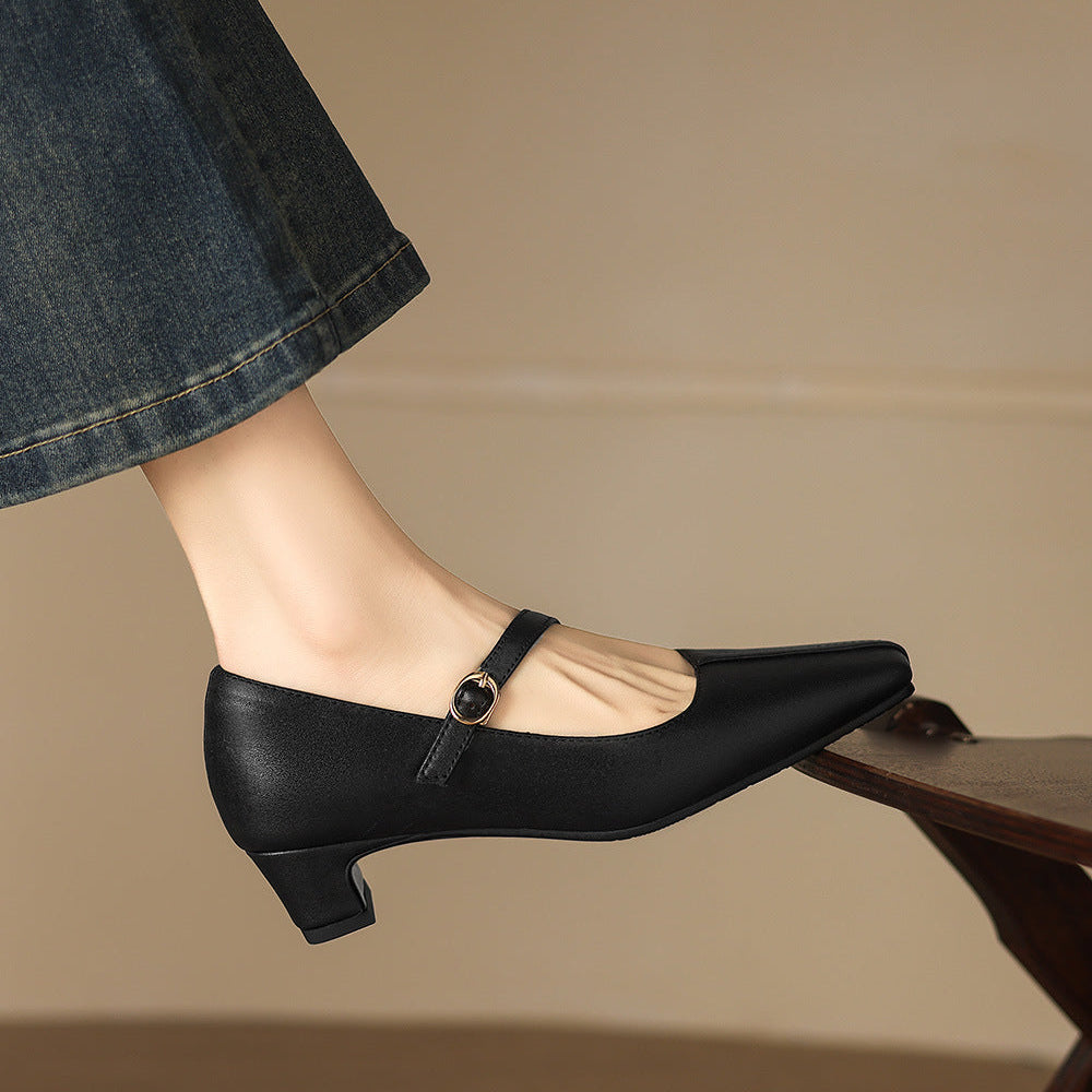 Zapatos Mary Jane Celes de cuero con punta cuadrada