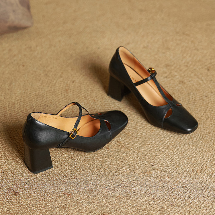 Yuna Mary-Jane-Heels aus echtem Leder mit T-Riemchen