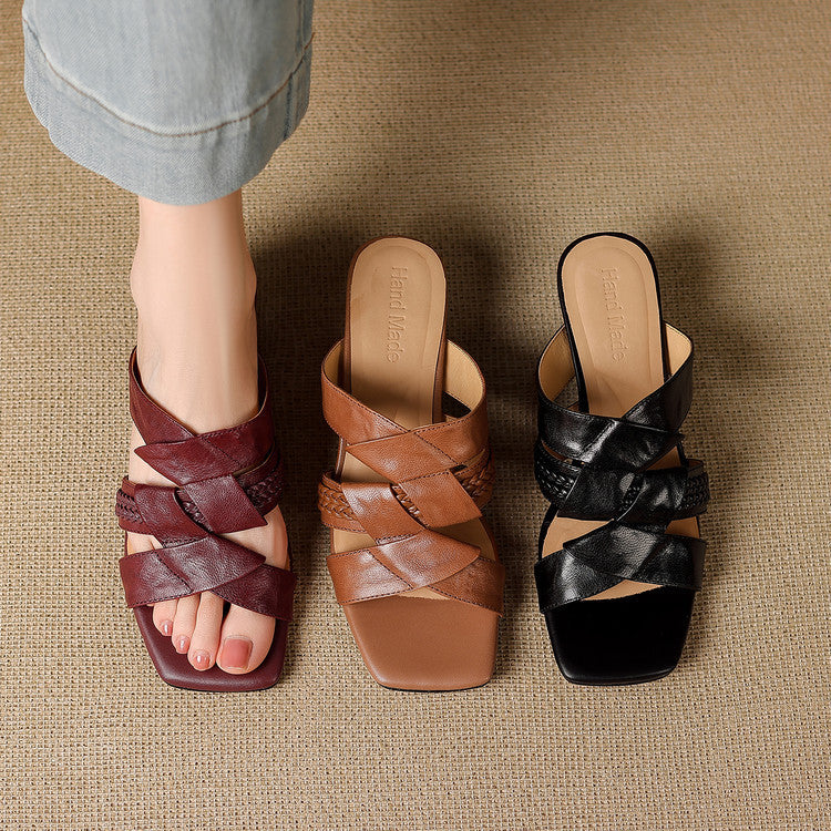Sandalias de pala Solae de cuero genuino con punta cuadrada