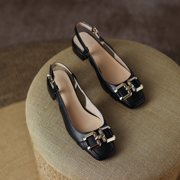 Cora Slingback-pumps i läder med fyrkantig tå
