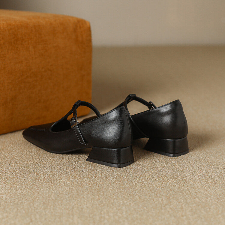 Escarpins Mary Jane Velora en cuir véritable à bout carré