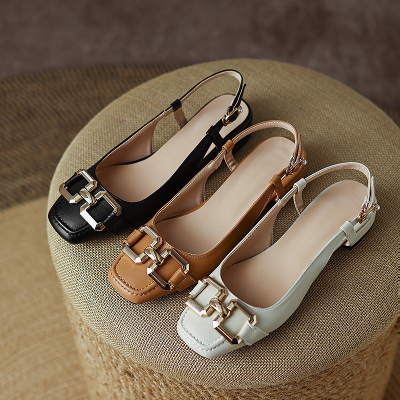Cora Slingback-pumps i läder med fyrkantig tå