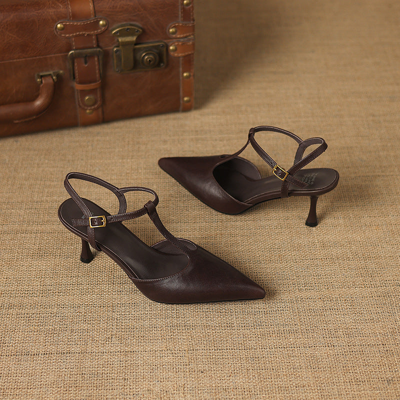 Tacones Mary Jane Luci de cuero genuino con punta fina