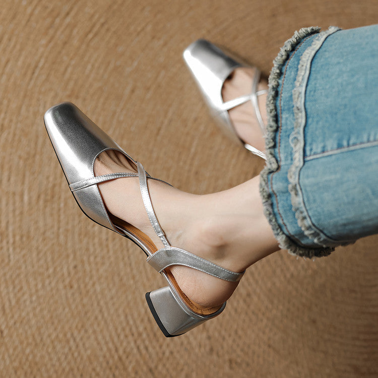 Klea slingback-högklackar i äkta läder med korsande remmar