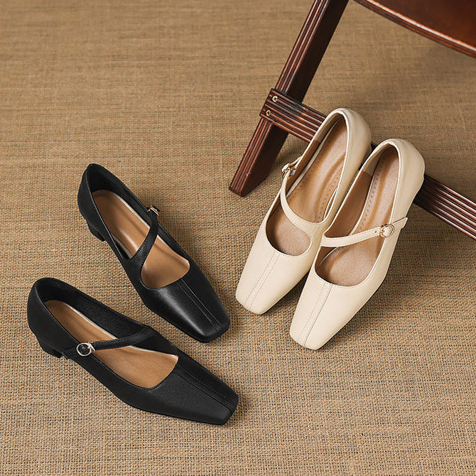 Zapatos Mary Jane Celes de cuero con punta cuadrada