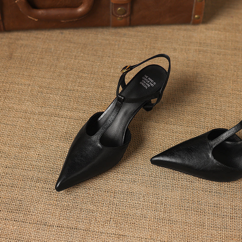 Tacones Mary Jane Luci de cuero genuino con punta fina