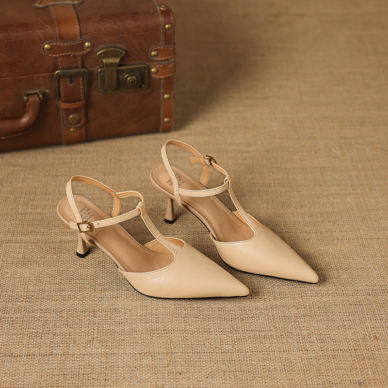 Tacones Mary Jane Luci de cuero genuino con punta fina