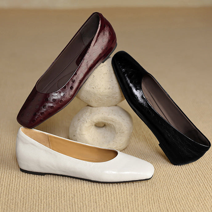 Zapatos planos Roma de cuero genuino con punta cuadrada