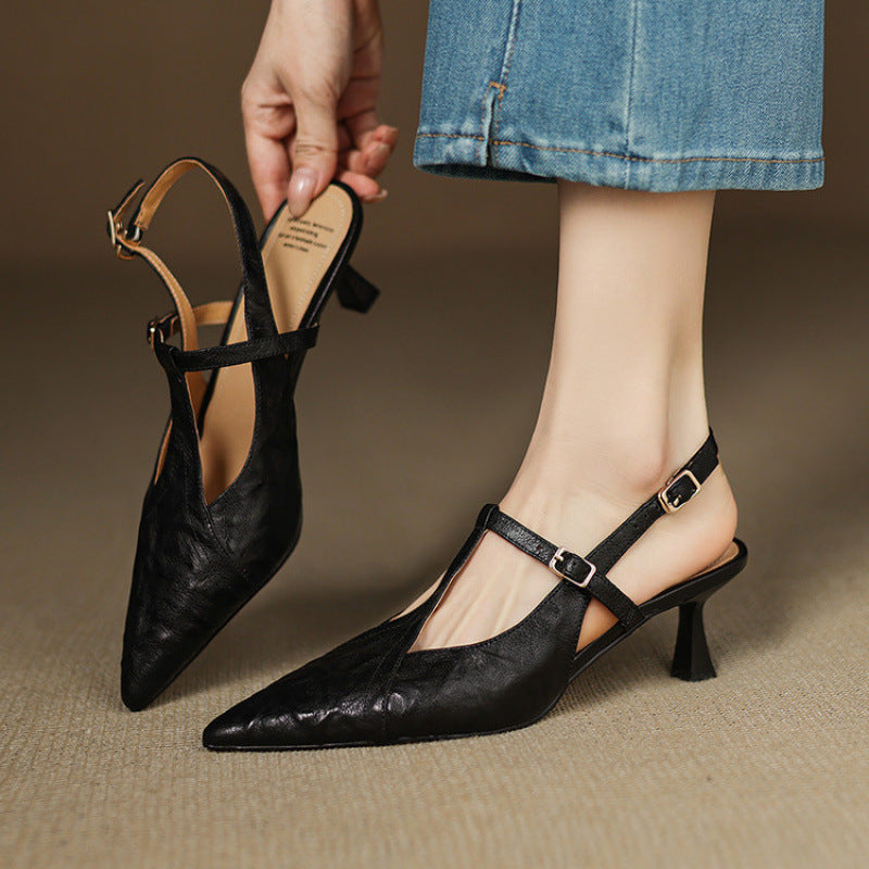 Noir Genuine Leather Heels