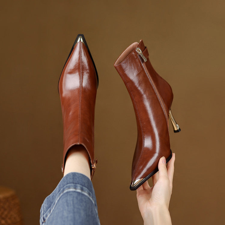 Botas de tacón de cuero genuino Estelle
