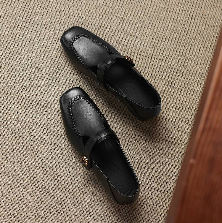 Zapatos de tacón Krea de piel auténtica con costuras de látigo y tira en T