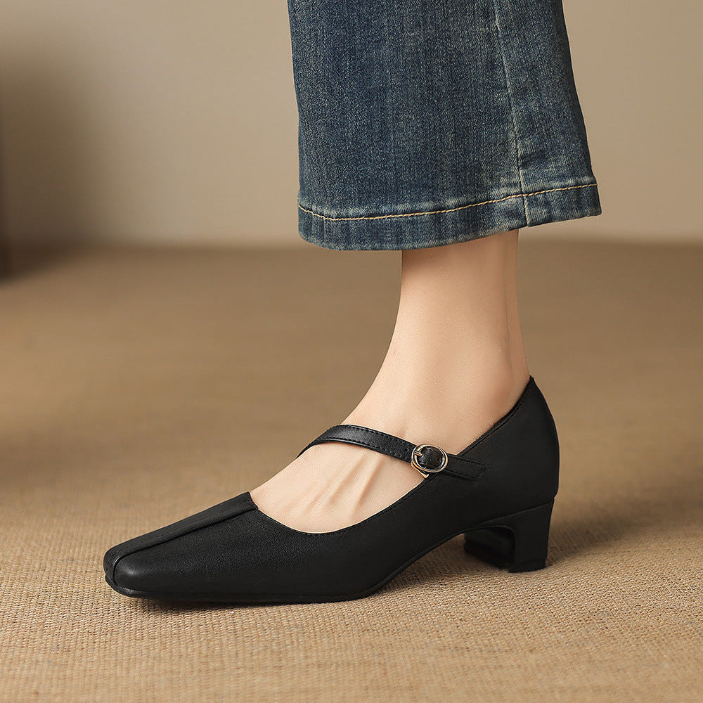 Zapatos Mary Jane Celes de cuero con punta cuadrada