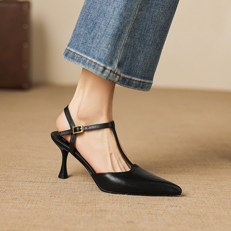 Tacones Mary Jane Luci de cuero genuino con punta fina