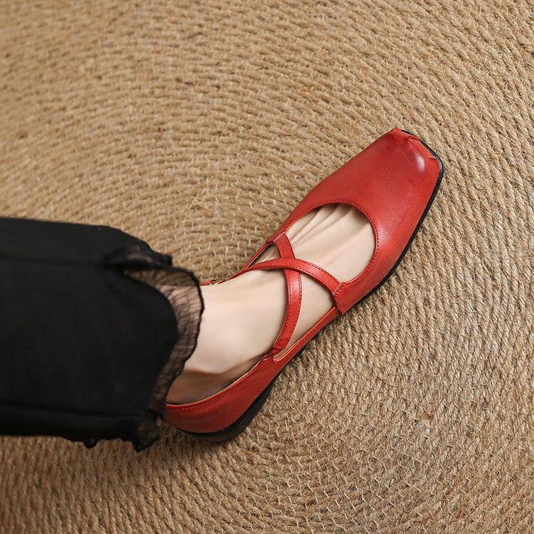 Gisel flache Schuhe aus echtem Leder mit gekreuzten Riemen