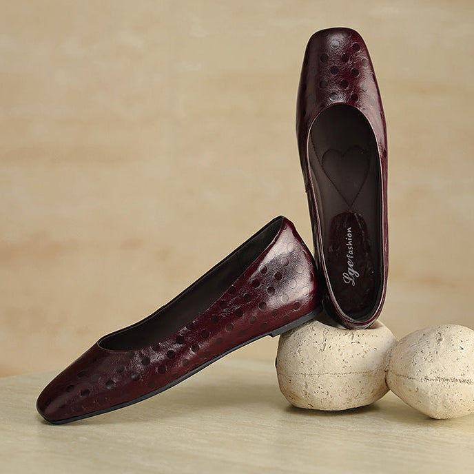 Zapatos planos Roma de cuero genuino con punta cuadrada