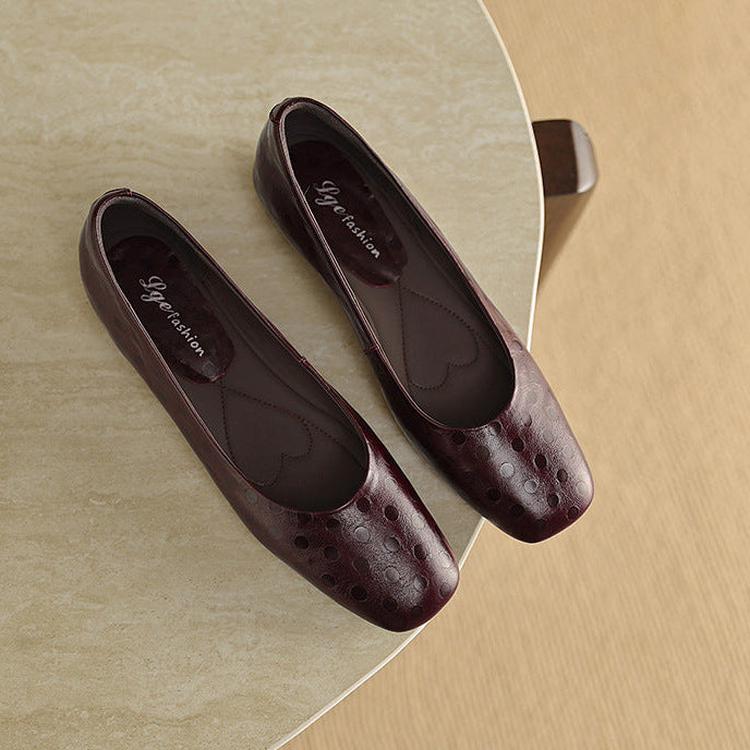 Zapatos planos Roma de cuero genuino con punta cuadrada
