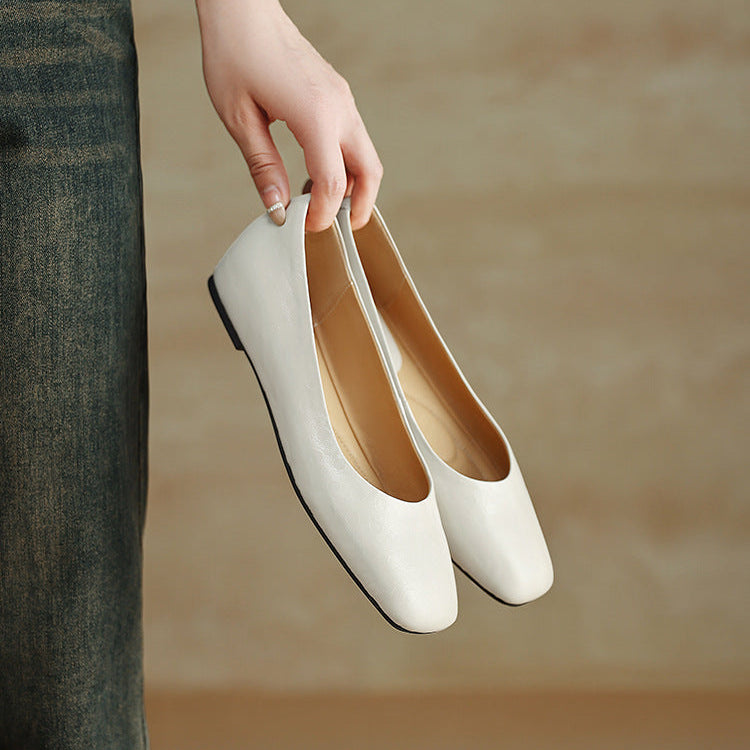 Zapatos planos Roma de cuero genuino con punta cuadrada