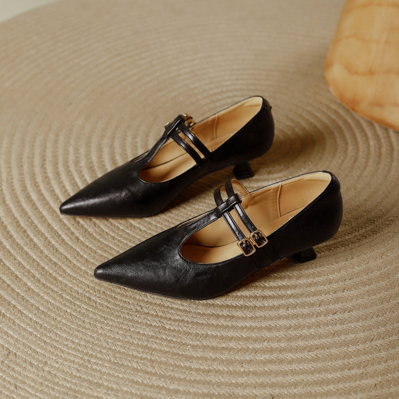 Mirel T-Strap-Pumps aus echtem Leder