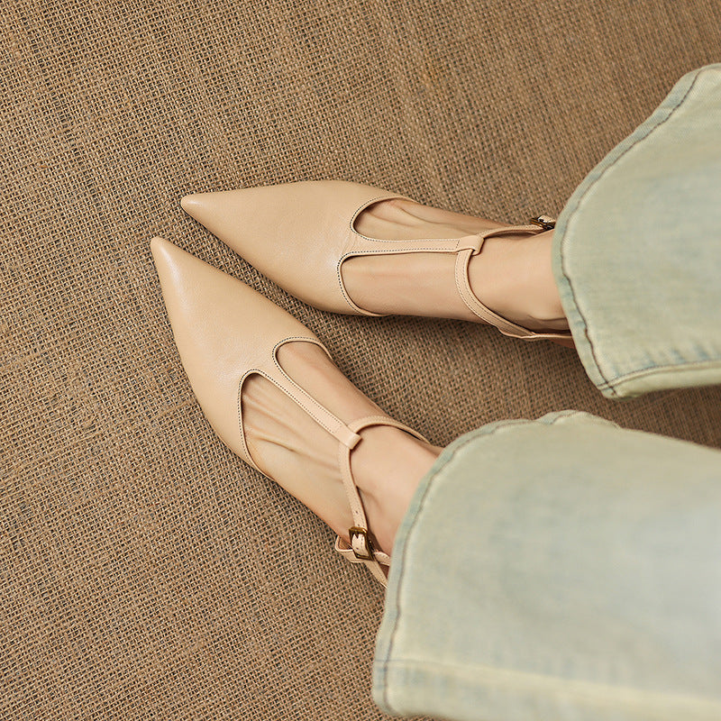 Tacones Mary Jane Luci de cuero genuino con punta fina