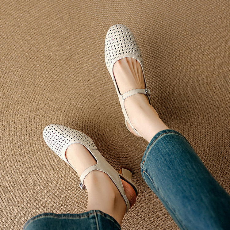 Escarpins slingback ajourés en cuir véritable Bela