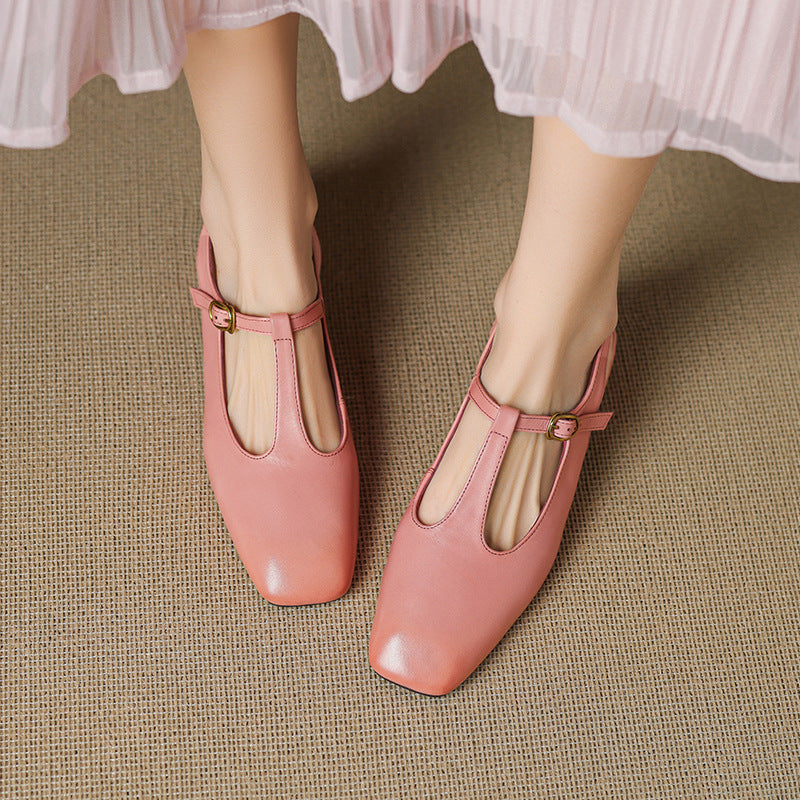 Tacones Reve de cuero genuino con tira en T
