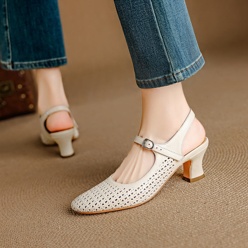 Escarpins slingback ajourés en cuir véritable Bela