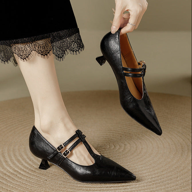Mirel T-Strap-Pumps aus echtem Leder