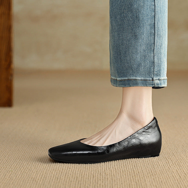 Zapatos planos Roma de cuero genuino con punta cuadrada
