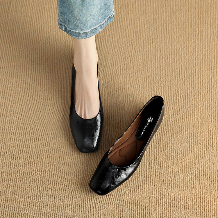 Zapatos planos Roma de cuero genuino con punta cuadrada