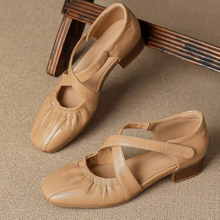 Chaussures plates Odie en cuir véritable à bride croisée