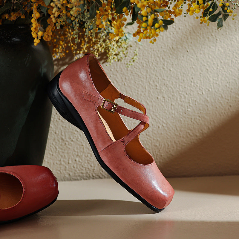 Gisel flache Schuhe aus echtem Leder mit gekreuzten Riemen