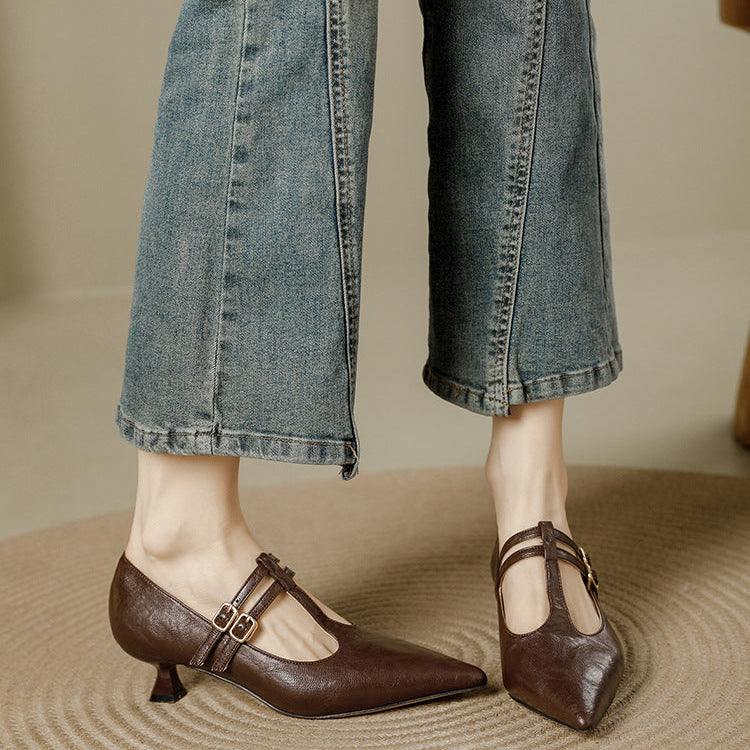 Mirel T-Strap-Pumps aus echtem Leder