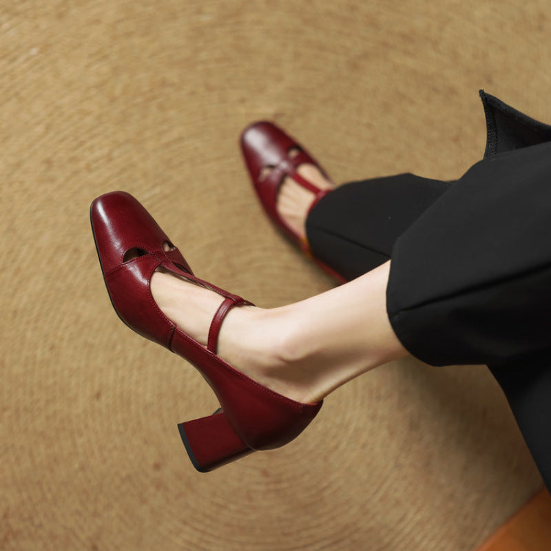 Yuna Mary-Jane-Heels aus echtem Leder mit T-Riemchen
