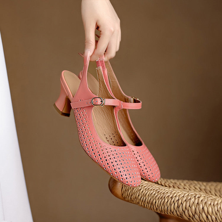 Escarpins slingback ajourés en cuir véritable Bela