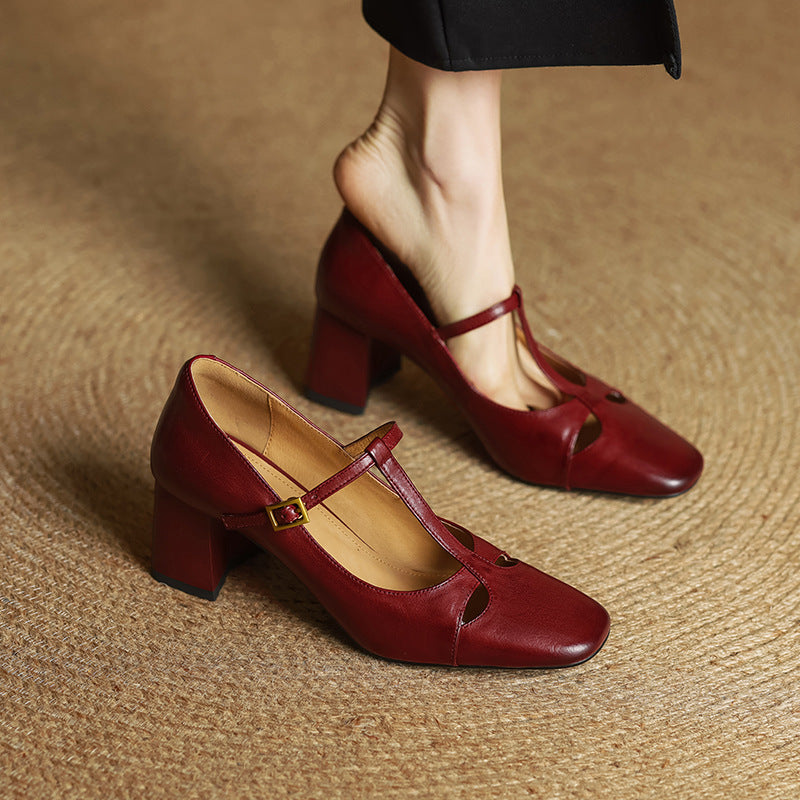 Yuna Mary-Jane-Heels aus echtem Leder mit T-Riemchen